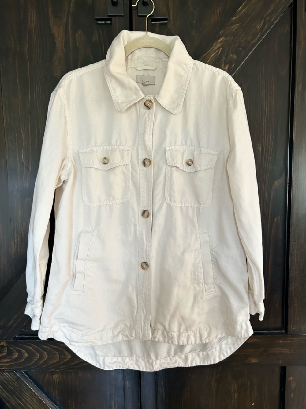 LOFT Cream Utility Button-Up Shirt Jacket
